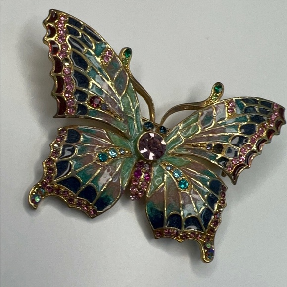 Gorgeous Multicolored Enamel Rhinestone Butterfly Brooch - Picture 5 of 14
